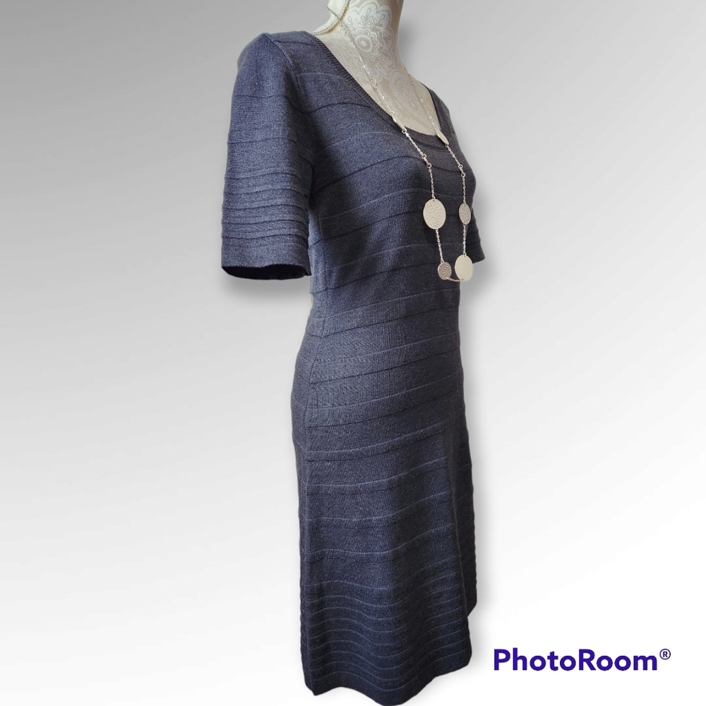 Calvin Klein Charcoal Gray Ribbed Knit Career Sweater Dress Size Small